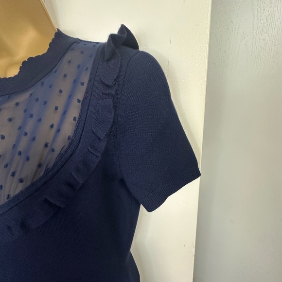 Draper James Ruffle Sheer Yoke Viscose A Line Sweater Dress Nassau Blue NWOT XS - Picture 12 of 16